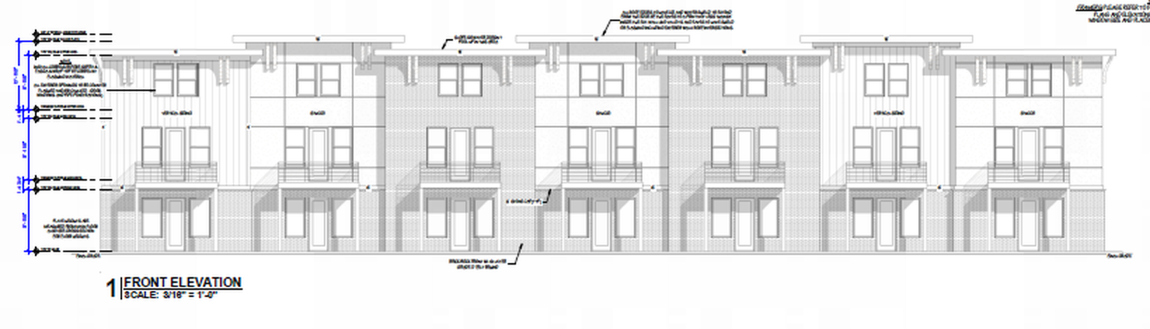 Original preliminary front townhome elevation drawing