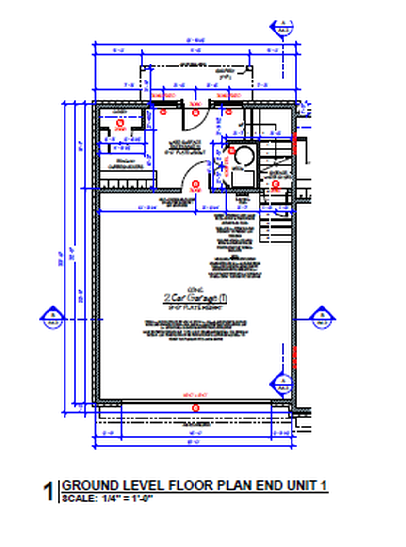 Preliminary architectural garage level floor plan for Unit 1
