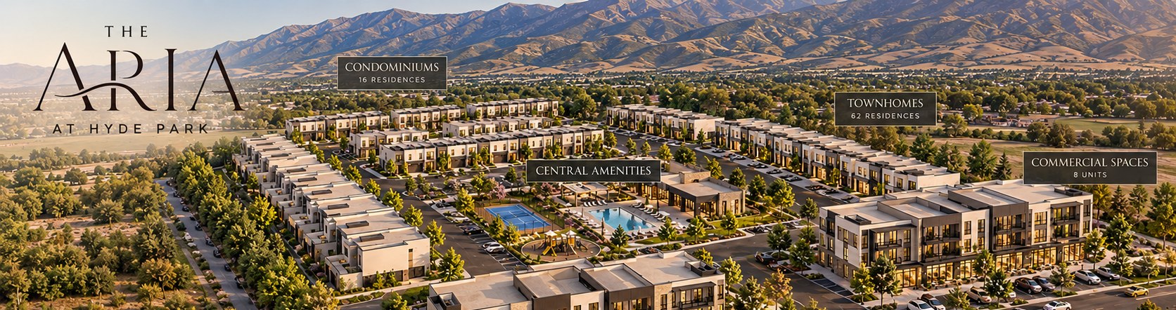 Conceptual aerial view of townhomes