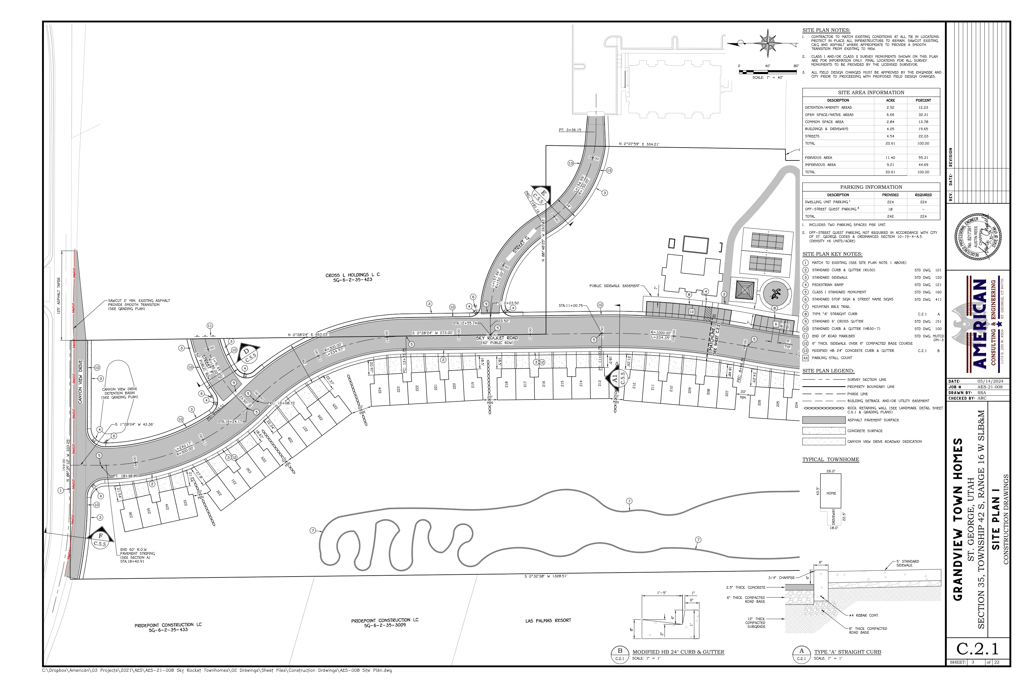 Civil site plan sheet C.2.1 dated May 14, 2024 showing western portions of Grandview Townhomes